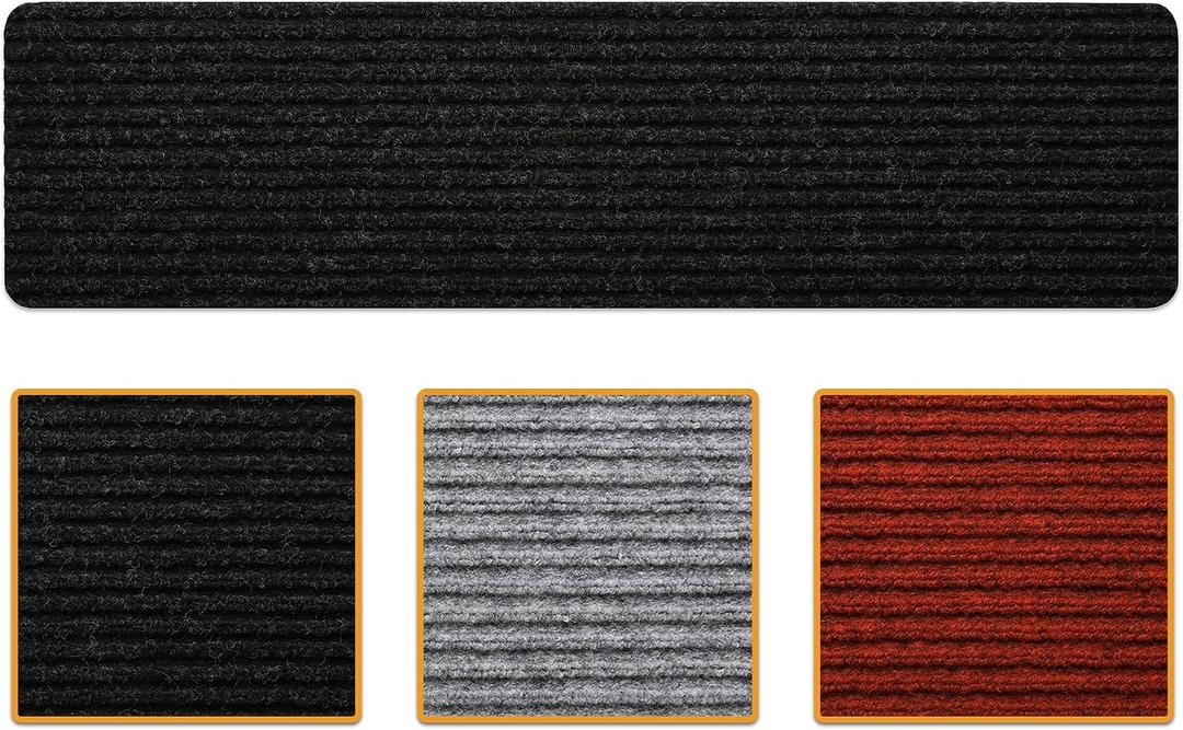 Ottomanson Non Slip Stair Treads Indoor – Peel and Stick Carpet Stair Treads for Wooden Stairs, Self Adhesive Anti Slip Stair Pads for Kids & Pets – 7.9" x 29.9", 7 Pack – Black