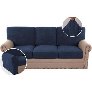 H.VERSAILTEX Multi-Pieces Sofa Covers Stretch Couch Covers Form Fitted Seats and Back Cushions Covers (3 Seat Covers Plus 3 Back Cusion Covers, Bonus 2 Armrest Covers), Navy