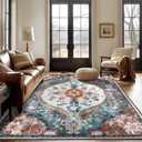 8x10 Washable Area Rugs Boho Vintage Living Room Large Non Slip Area Rug Distressed Printed Carpet for Dinning Room Bedroom Playroom Indoor Clearance (Beige/Orange,8x10ft)