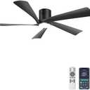Ohniyou 52” Low Profile Ceiling Fan with Lights, Remote & APP Control Modern Flush Mount Indoor Outdoor Ceiling Fans, Dimmable, Silent DC Motor, Reversible, Black