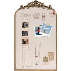 Linen Cork Bulletin Board, Large 19''x31'' Pin Board for Walls, Framed Vintage Hanging Picture Photo Board, Vision Board for Home Kitchen Office School Decorative