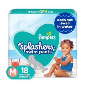 Pampers Splashers Swim Diapers - Size M, 18 Count, Gap-Free Disposable Baby Swim Pants (Pack of 1)