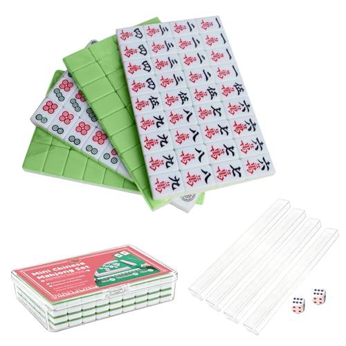 HAEZU Mini Chinese Mahjong for Travel,144 Pcs Green Mahjong Tile Set Cute,Portable Travel Mahjong Game for Beginners,Enthusiasts,Outdoor Fun|Complete Mahjong Game Set