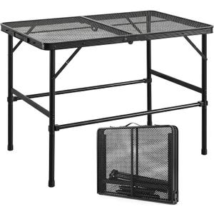 3-Foot Grill Table with Full-Frame Design, Portable Camping Table for 3-Burner Gas Grill, 25" Height for Standing Use, Foldable Outdoor Table for Picnic, Patio, Cooking (35" X 23.3"), 35.43" x 23.62" x 25.59" H