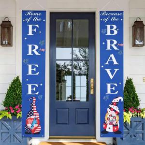 4th of July Patriotic Door Banner Set, "Home of The Free Because of The Brave" Gnomes Porch Signs, Memorial Day Door Curtains for Front Door, 4th of July Independence Day Decorations, Indoor/Outdoor Hanging Decor