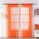 Tony's collection Christmas Orange Sheer Curtains Faux Linen Textured 95 Inches Long Drapes for Living Room Bedroom Guest Room Window Treatments Home Decorations (52×95 Inch, Orange, 2 Panels