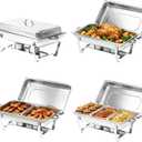 Chafing Dishes for Buffet 4 Pack, 9QT Chafing Dishes with 7 Multi-Size Food Pans, Stainless Steel Chafers and Buffet Warmers Sets, Food Warmers for Parties, Weddings, Birthday, Holiday Parties, Silver