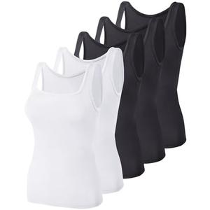 BQTQ 5 Pack Women's Tank Tops Square Neck Sleeveless Ladies Tank Top Undershirts, XL