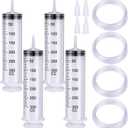 4 Pack Large Plastic Syringe with Handy Plastic Tubing and Luer Connections Large Syringes for Liquid Measuring Watering Refilling Feeding (300ml)