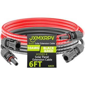 JXMXRPV Solar Extension Cable 6.6Ft 10AWG, Solar Wire with Tool-Free Solar Connectors, Waterproof Solar Panel Extension Cable 6mm², PV Cable 10Gauge for Home Boat RV Solar Panels(6.6ft)