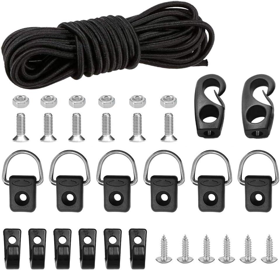 CLIO Kayak Deck Rigging Kit 8 Feet Bungee Cord with Bungee Cord Ends Hooks and Fishing D-Ring with 304 M6 Screw and 6 J-Hooks for Kayak Boat Canoe Outfitting Fishing Camping Kit
