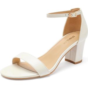 DOBOLIN Heels for Women Dress Shoes Heeled Sandals 2.5-Inch Low Block Chunky Hight Ankle Strap Strappy Open Toe Pumps Comfortable Dressy Wedding Bridal Homecoming White, Size 9.5