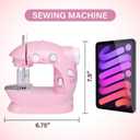 Sewing Machine for Beginners with Expansion Table and Foot Pedal and 42Pcs Sewing kit Finger Guard & Light Mini Small Portable Sewing Machines 2-Thread 2-Speed 2-Switches for Kids Ages 8-12 Peach Pink