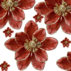 24 Pcs 5.9'' Large Christmas Magnolia Flower Artificial Glitter Velvet Christmas Tree Decoration Fold Xmas Ornaments for Tree Xmas Holiday Wedding Party New Year (Classic,Rose Gold)