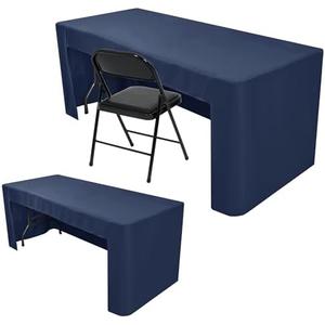Nasitos 2 Pack Navy 8ft Tablecloth Fitted-Open Back Folding Table Cover Washable and Wrinkle Resistant Table Cloth for Trade Show, Book Fair, Career Fair, Convention, Events
