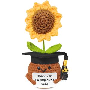 2 x Teacher Appreciation Gifts, Handmade Crochet Sunflower Teacher Gifts, Thank You for Helping Me Grow, Daycare Teacher Appreciation Gifts for Women Men, End of Year Graduation Teacher Gifts (1)