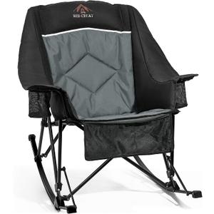 400lbs Rocking Camping Chair, Oversized Heavy Duty XL Folding Rocker for Adults, Padded High Back Big & Tall Support, with Cup Holders & Carry Bag for RV, Lawn, Patio & Sports