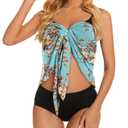 Swimsuit Coverups for Women Sarong Beach Bikini Wrap Sheer Short Skirt Chiffon Scarf for Swimwear (Aqua Blue Floral, 2XL)