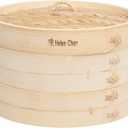 Helen's Asian Kitchen Bamboo Food Steamer with Lid - 100% Natural Bamboo - Basket Steamers for Cooking Dumplings, Dim Sum, Veggies, Fish, Meat - Preserve Nutrients & Flavors - 10-Inch