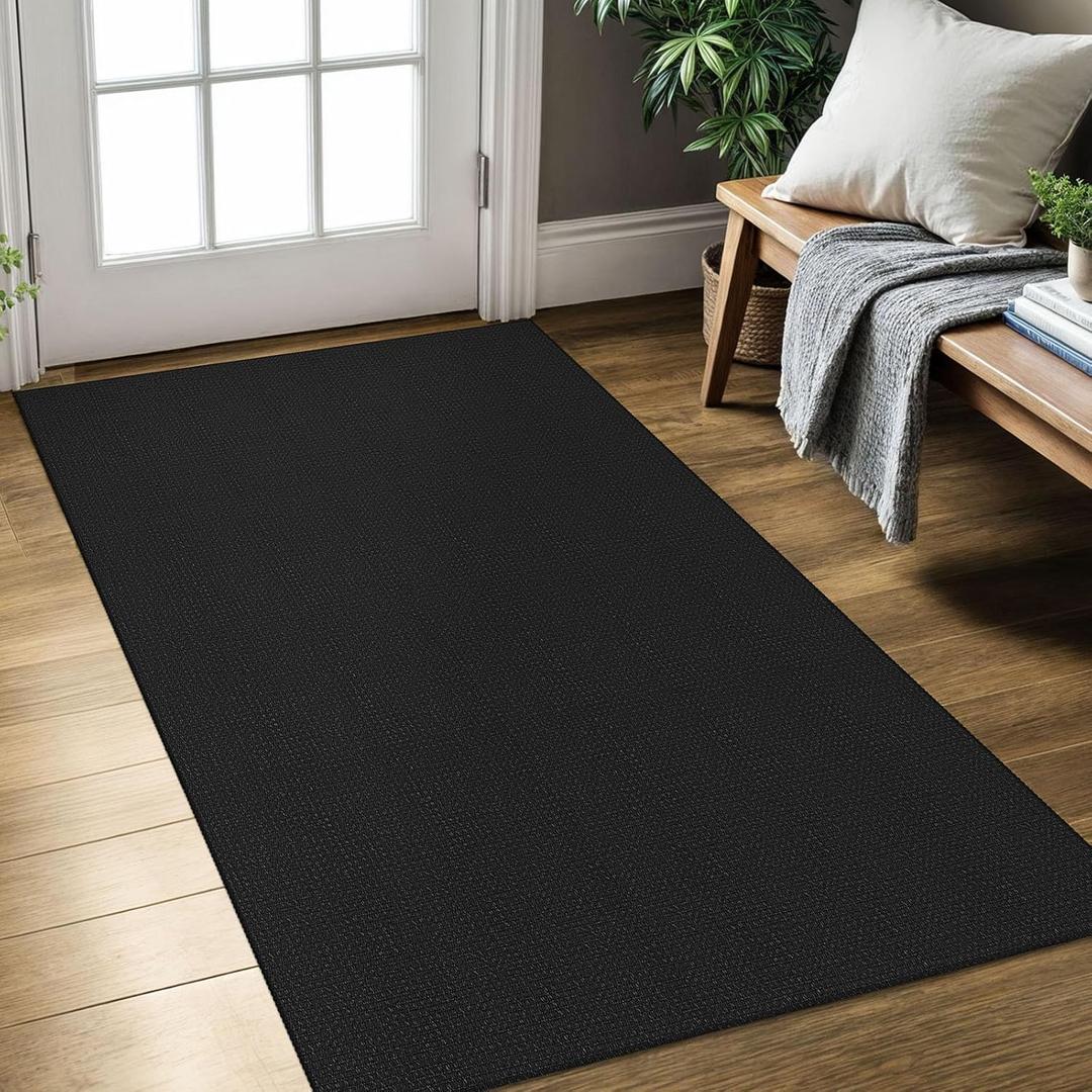 KOZYFLY Rugs for Entryway 3x5 ft Washable Area Rug Non Slip Rubber Backed Entry Rug Woven Indoor Door Mat Cotton Kitchen Rugs Floor Carpet for Entryway, Foyer, Backdoor, Black/Dark Grey