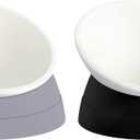 Ravitat 2Pcs Elevated Cat Food Bowl - Adjustable, Anti-Slip & Anti-Noise, Protects Pet's Spine - Thickened Plastic, 17 Oz (Milky White, Black & Milky White, Grey)