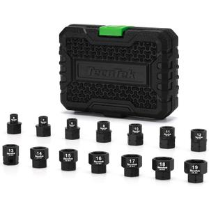 14-Piece 3/8-Inch Drive Metric Low Profile Impact Socket Set, Stubby Socket Set, 6mm-19mm, No Skips Sizes, 6 Point, Cr-Mo, Shorter Socket for Tight Areas