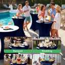 Cocktail High Top Table Covers - 32x43 Inch Fitted Spandex Round Cocktail Tablecloth for Bar Height Standing Table Cloths Reusable, for Party Wedding Banquet Event Decorations, Shiny Navy, 8 Pack