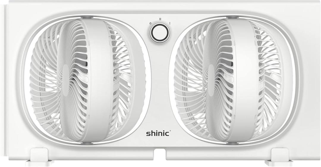 shinic 9" Twin Window Fan with 180+90 Rotatable Fans, 2-Speeds, Vertical Window Fan with Rigid & Accordion Expanders, Width Adjustable (21.65" to 33.27"), Ideal for Home, Kitchen, Bedroom, Office