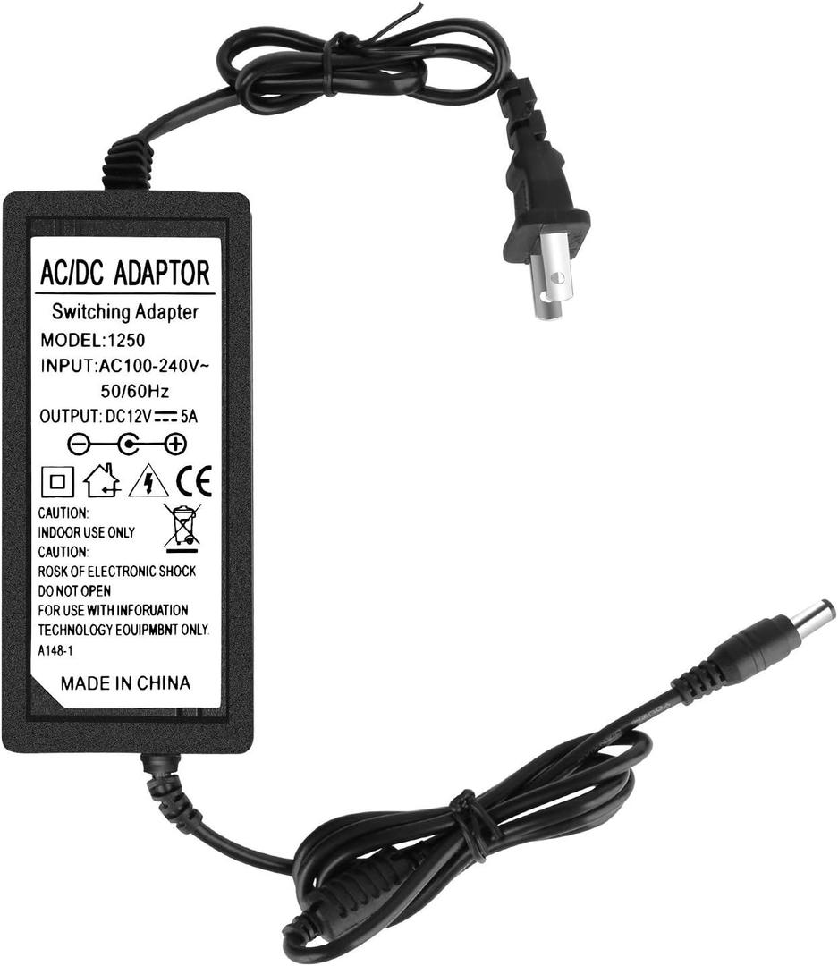 12V 5A Power Supply, Waysse Power Supply Adapter, AC DC Converter 100-220V to 12 Volt 5 Amp Transformer 5.5x2.1mm Plug for LED Strip Light DVR NVR Security Cameras System CCTV Accessories (black)