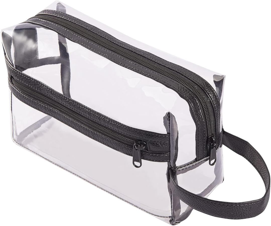 HAOGUAGUA Heavy Duty Clear Travel Toiletry Makeup Bags Transparent Shaving Bag Water Resistant Cosmetic Bag Organizer Pouch with Zipper and Handle