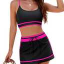 Blooming Jelly Women's High Waisted Bikini Sets Sporty Two Piece Bathing Suits Color Block Swim Skirt Swim Suits 2025, Black Pink M