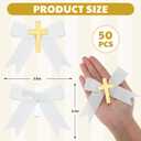 Zeyune 50 Pcs Personalized Ribbon 3.94" Baptism Favor Bows Christening Baby Shower Cross Ribbon for Crafts Gift Bags Wrapping Wedding Baby Shower Party Decorations Self Adhesive