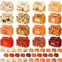 Honoson 48 Pcs Happy Thanksgiving Treat Boxes Fall Harvest Party Boxes Candy Wrapping Gift Box with Handle Fall Leaves Pumpkin Treat Containers for Goodies Thanksgiving Party, 6.29 x 3.15 x 3.15 Inch