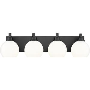 Bathroom Light Fixtures, 4 Light Matte Black Vanity Light, 26 Inch Modern Wall Sconces with Globe Milk White Glass Shade, Vanity Lighting Fixtures Over Mirror, VL195-MB-ML-4