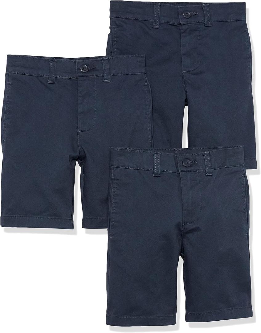 Amazon Essentials Boys and Toddlers' Uniform Woven Flat-Front Shorts (Wrinkle Resistant), Pack of 3 (Navy)