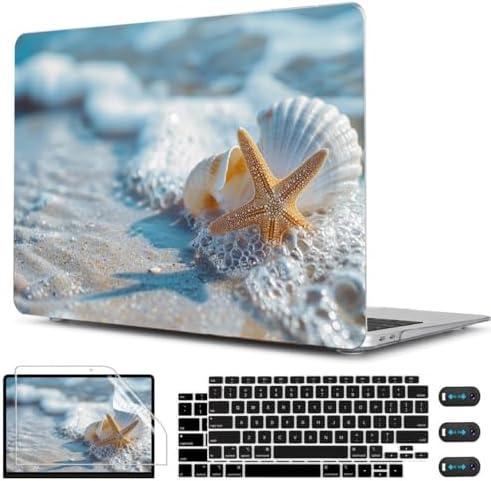 CISSOOK Compatible with MacBook Air 13-inch Case 2021 2020-2018 Release M1 A2337 A2179 A1932 Model with Touch ID, Plastic Hard Shell Protective Case with Keyboard Cover Screen Protector, Beach&Shell