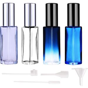 4-Pack Glass Perfume Spray Bottles - Refillable Travel Size Perfume Atomizer, Portable Leak-Proof Cologne Sprayer Kit with Funnel & Pipette for Toiletries Accessories, Small