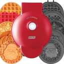 Dash Holiday MultiMaker Mini System - Includes Seasonal Snowflake, Pumpkin, Heart, Santa, and Classic Waffle Plates - Red, Six 4-Inch Removable Plates