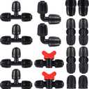 16 Pcs 1/2 inch Tubing Irrigation Fittings Kit, For (1/2" ID x0.6-0.63" OD) 16mm Drip Tubing Barbed Locked Nuts Connectors 2 Ends,2 Elbows,2 Switch Valves,2 US Standard Adapters,4 Tees 4 Couplings