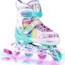 SULIFEEL Rainbow Unicorn Inline Skates for Girls Boys 4 Size Adjustable Light up Wheels Skates for Kids Beginner, Size Small
