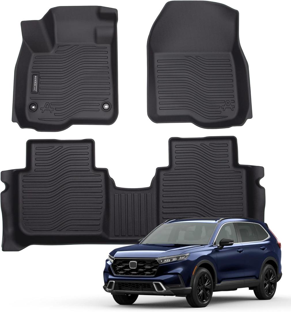 Auxko All Weather Floor Mats Fits for Honda CR-V 2023 2024 2025 (Include Hybrid) TPE Rubber Liners Accessory for Honda CRV 2023 2024 2025 Odorless Anti-Slip Mats Black