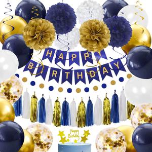 YGYXMY Birthday Decorations for Men, Navy Blue Gold White Happy Birthday Party Decorations Set - Banner, Balloons, Tissue Pompoms, Swirls, Tassels Garland YGYXMY Birthday Decorations for Men, Navy Blue Gold White Happy Birthday Party Decorations Set - Banner, Balloons, Tissue Pompoms, Swirls, Tassels Garland