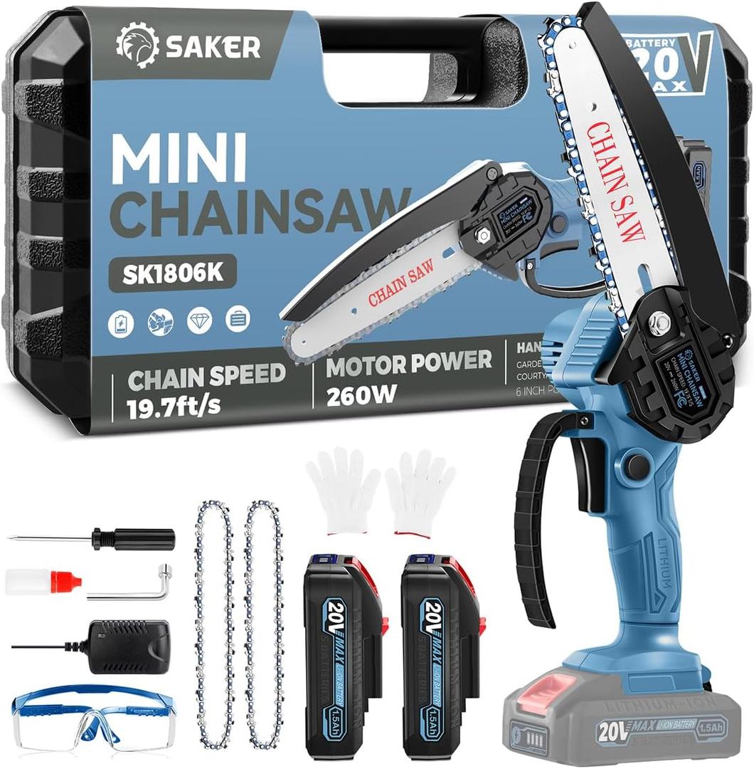 Saker Mini Chainsaw|6 Inch Chainsaws[2026 Upgraded]|Mini Cordless Electric Chain Saw|Small Handheld Portable Chain Saws Battery Powered Saw for Tree Trimmer and Garden