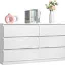 Spaco White Dresser for Bedroom,48'' Modern 6 Drawer Dresser with Deep Drawer,Wide Storage Chest of Drawers,Bedroom Storage Organizer Furniture,TV Stand for Living Room