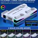 LIFUFUTEE PS5 Stand, PS5/Slim/Pro Cooling Station with 2.36in Cooling Fan, Controller Charger Station for PS5 Accessories, RGB Light, Headset Holder, 3 Charger Ports for PlayStation 5 Slim/Pro Console