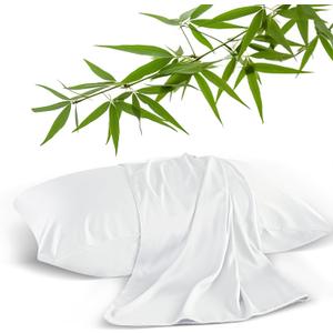 2 Pack Cooling Pillowcases for Hot Sleepers & Night Sweats, 400 TC Bamboo Viscose Pillow Protectors, Zippered Pillow Cases Standard Size, Breathable Silky Soft Pillow Covers, White, 20x26