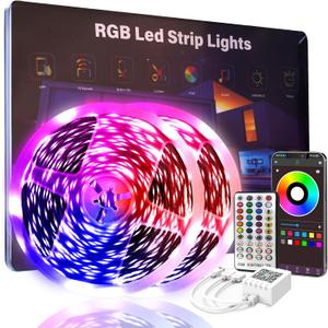 200 FT Led Lights for Bedroom (2 Rolls 100 FT), Music Synchronized Smart Led Strip Lights, Ultra Long with Remote Application Control Bluetooth LED Lights, Color Change RGB Light
