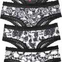 Women's 4 Pack Halloween Graphic Lace Hipster Panties Set Low Rise Underwear Briefs (XL)