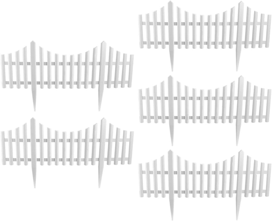 DOITOOL Flexible White Picket Fence Garden Border, 5 Pcs Decorative Landscape Edging Fences, Grass Lawn Flowerbeds Plant Borders, White (Overall Length 120 Inches)