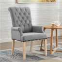 Upholstered Fabric Accent Dining Chair, Elegant Tufted Club Dining Room Kitchen Room Arm Dining Chair, Light Grey (2PCS)